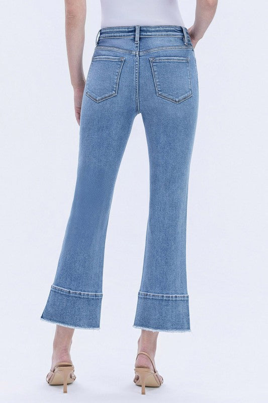 Flying Monkey High Rise Trouser Slit Hem Kick Flare Jeans
