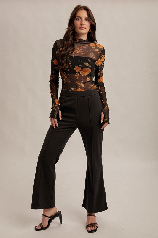 Brushed Textured Zipper Side Flared Pants