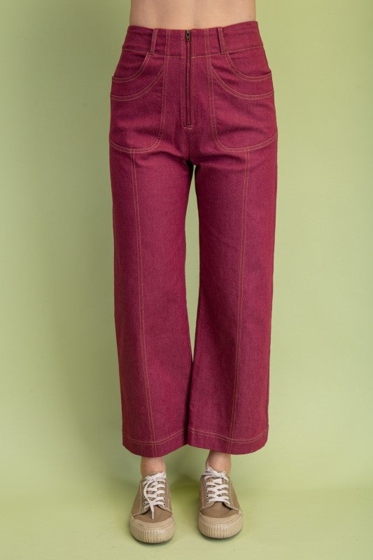 Ankle Cropped Exposed Zipper Pants