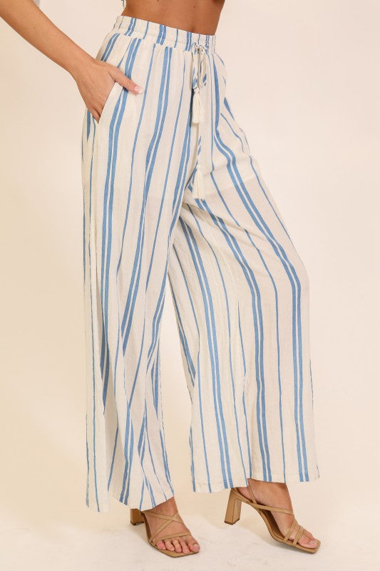 Coastal Breeze Striped Wide-leg Pants