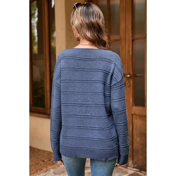 Drop Shoulder Pointelle Knit Sweater