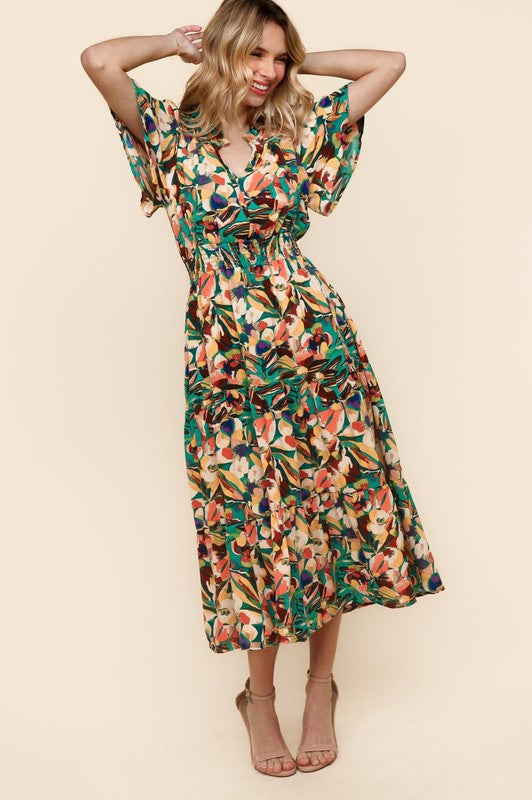 SMOCKED WAIST MAXI LENGTH WOVEN DRESS