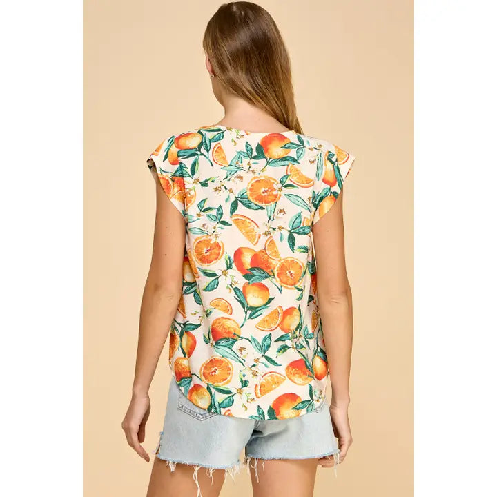 V Neck Floral/Orange Printed Top