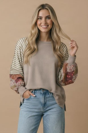 Raglan Bubble Sleeve Pullover Top