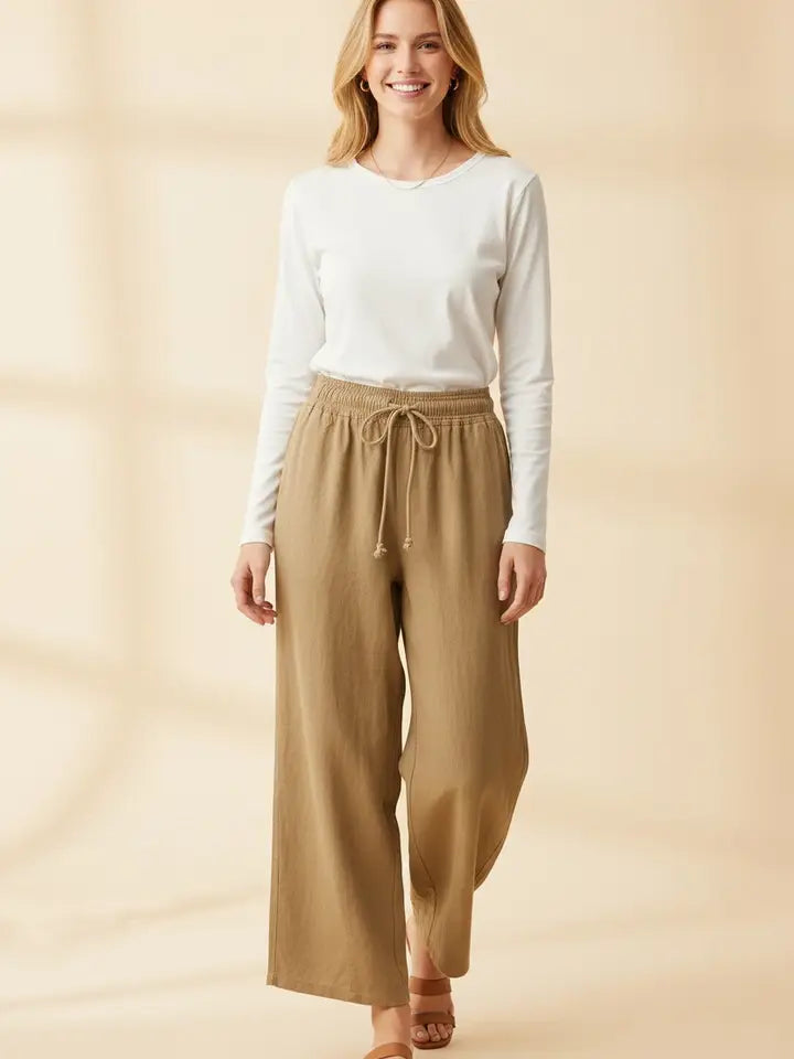 High-Rise Wide-Leg Drawstring Pants with Pockets