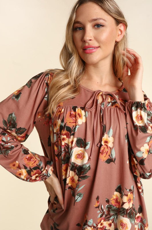 Floral Knit Top with Front Tie String