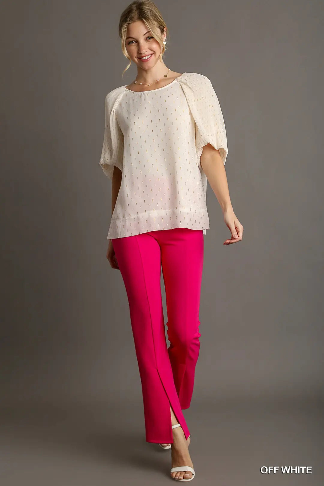 Metallic Foil Round Neck Top