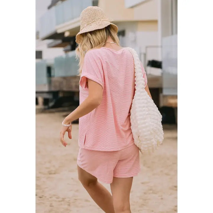 Striped French Terry Top and Shorts Set