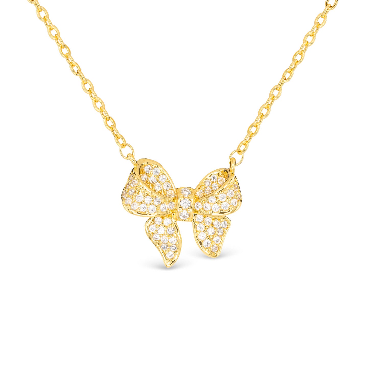 Gold CZ Bow Necklace