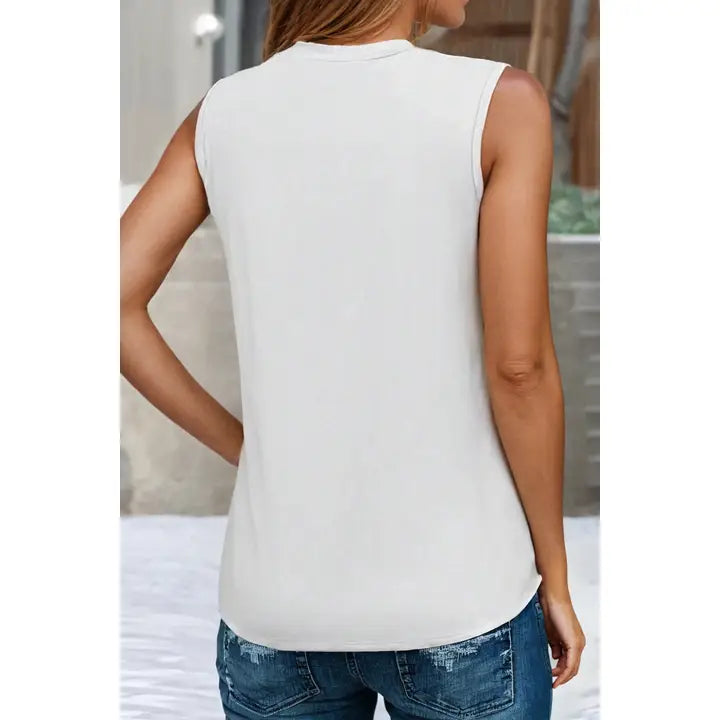 Crew Neck Pleated Tank Top