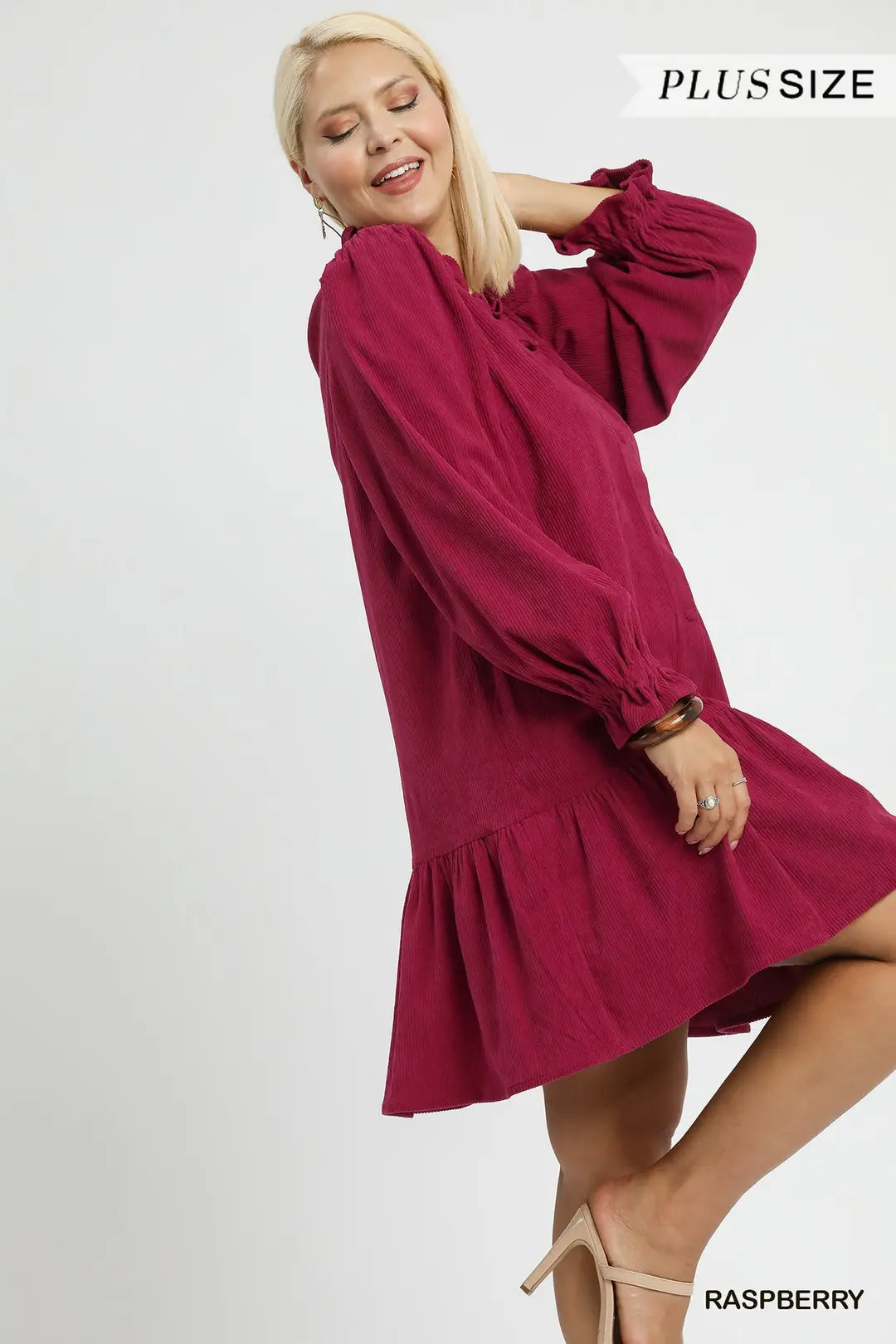 Corduroy Ruffle Trim Babydoll Dress
