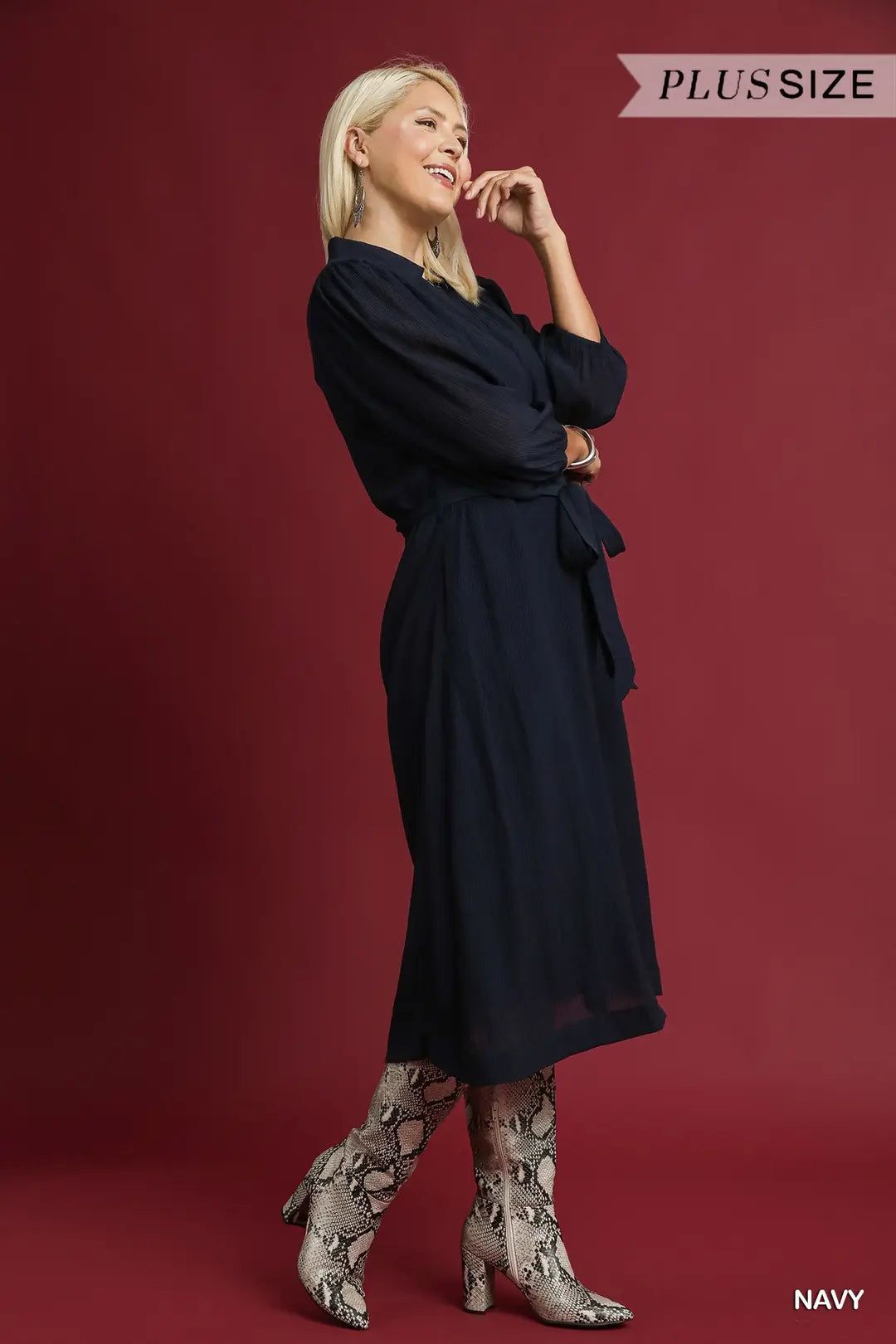 Button-Down Midi Dress with Tie Waist