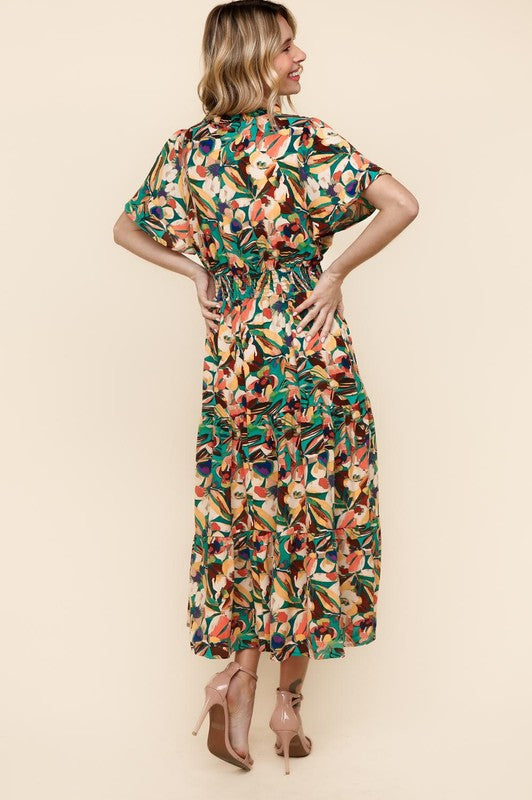 SMOCKED WAIST MAXI LENGTH WOVEN DRESS