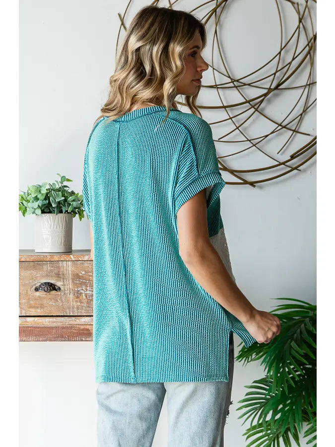 Urban Ribbed and Lace Short Sleeve Top