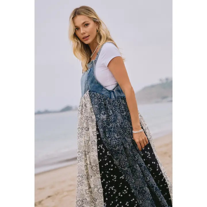 Washed Denim Top Overall Dress