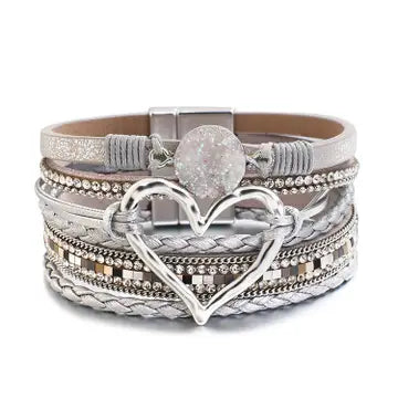 Bohemian Heart Rhinestone Magnetic Buckle Bracelet