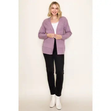 Open Front Pointelle Sweater Cardigan