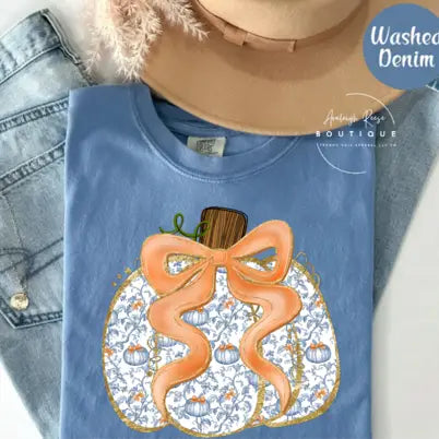 Preppy Blue Floral Pumpkin Tee