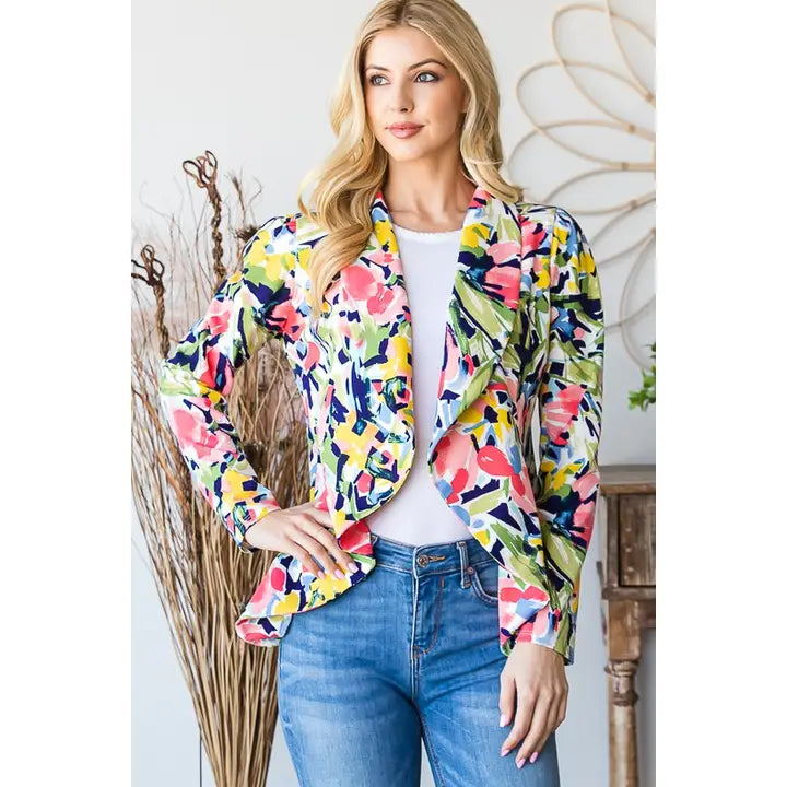 Multi Color Floral Open Blazers
