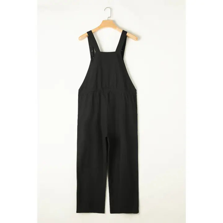 Drawstring Buttoned Straps Cropped Overall