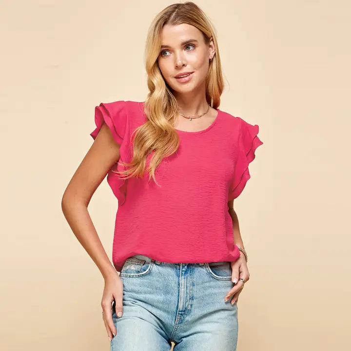 Solid Short Ruffle Sleeve Top