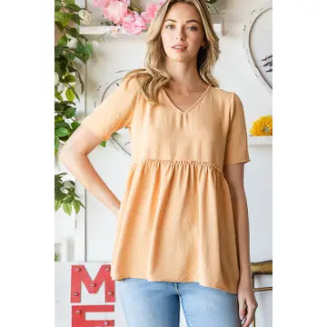 Short Sleeve Babydoll Top with Shirring
