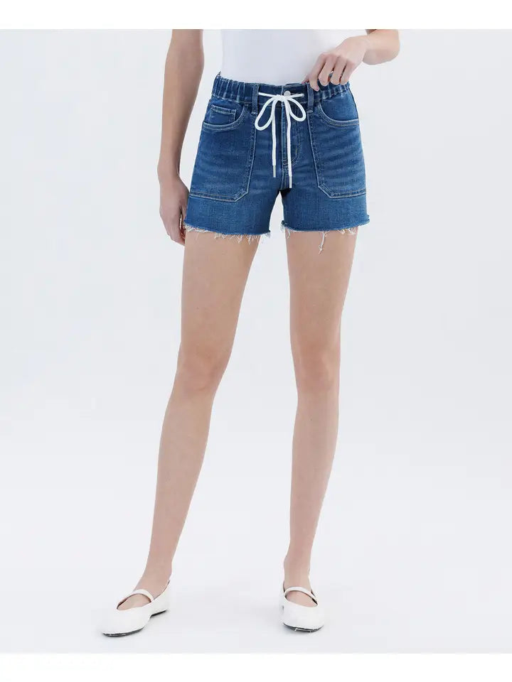 High Rise Drawstring Denim Shorts