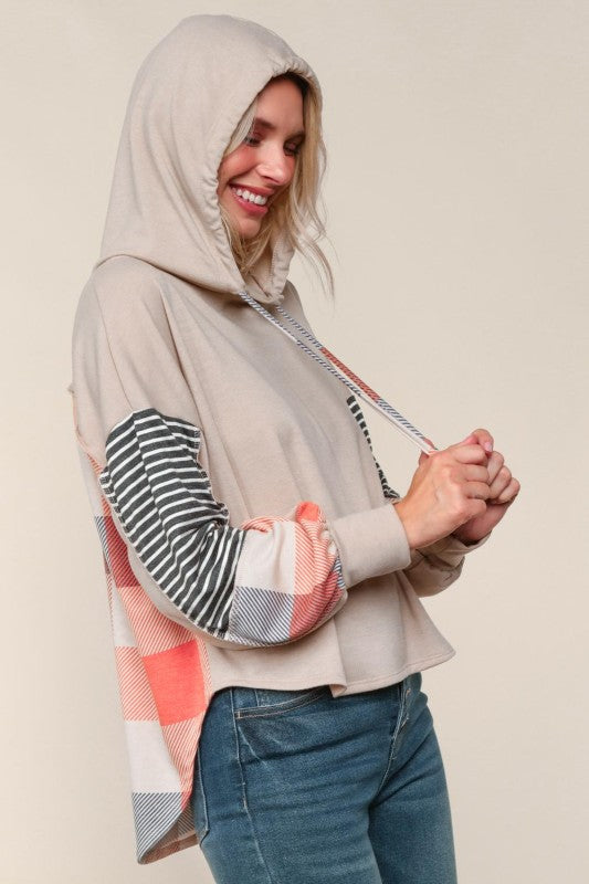 High Low Round Hem French Terry Top W/ Hoodie