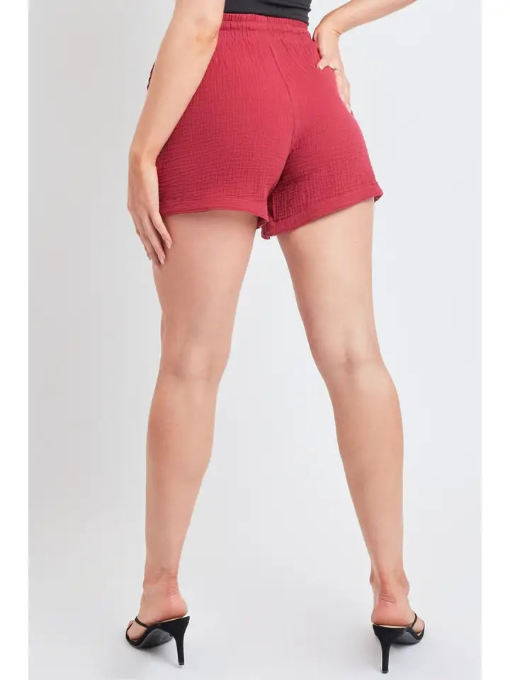 Garnet Double Gauze Drawstring Banded Hem Shorts