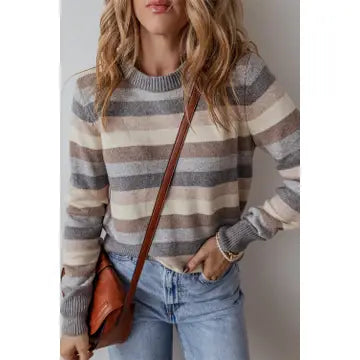 Stripe Color Block Ribbed Edge Sweater