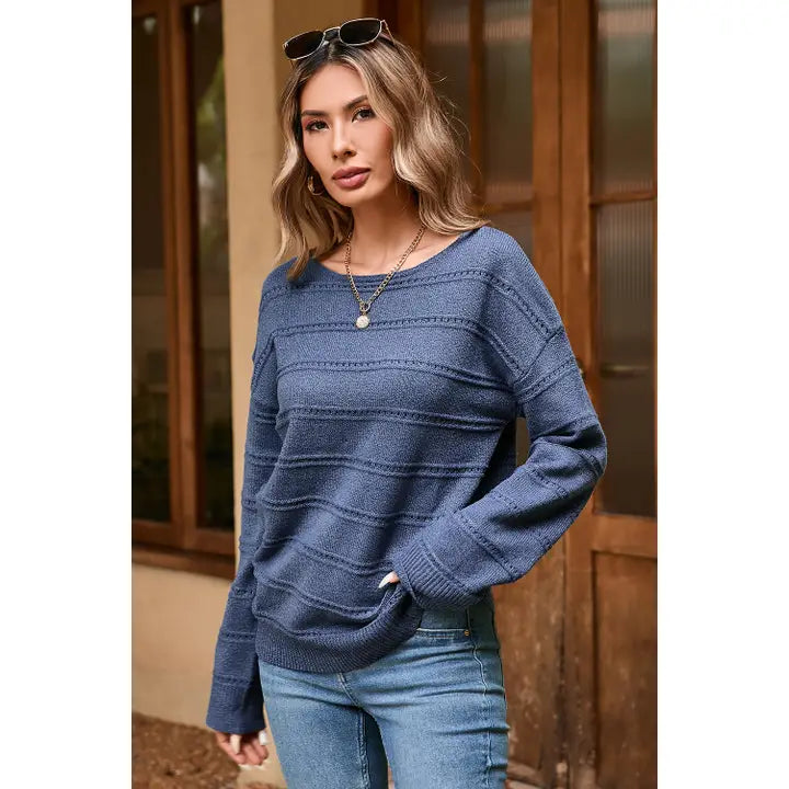 Drop Shoulder Pointelle Knit Sweater