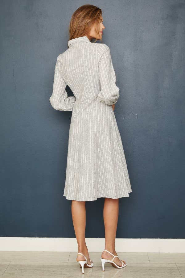 Button Down Stripe Fit & Flare Dress