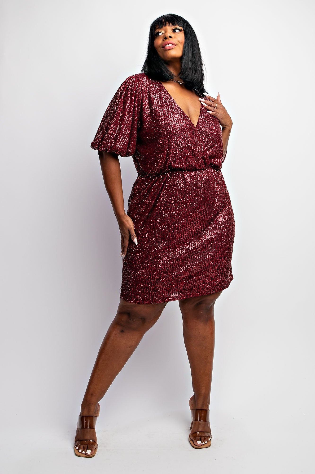 Sequin Bubble Sleeve Dress