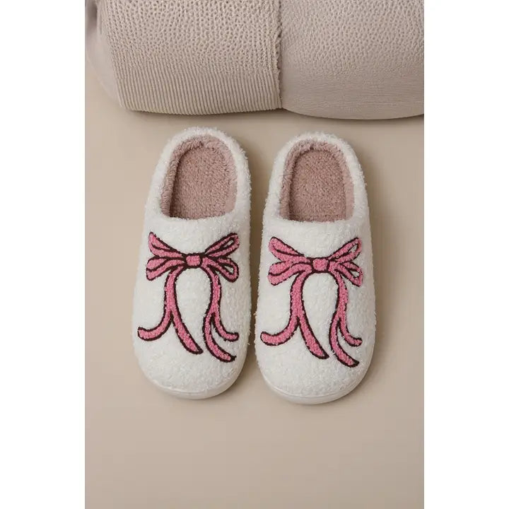 Bow Knot Pattern Plush Warm Slippers