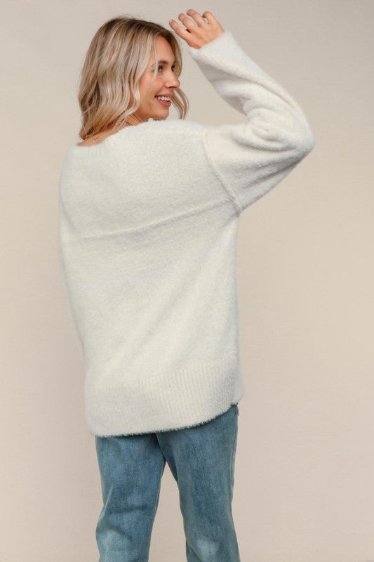Fuzzy Soft Oversized Sweater W/ Side Slit