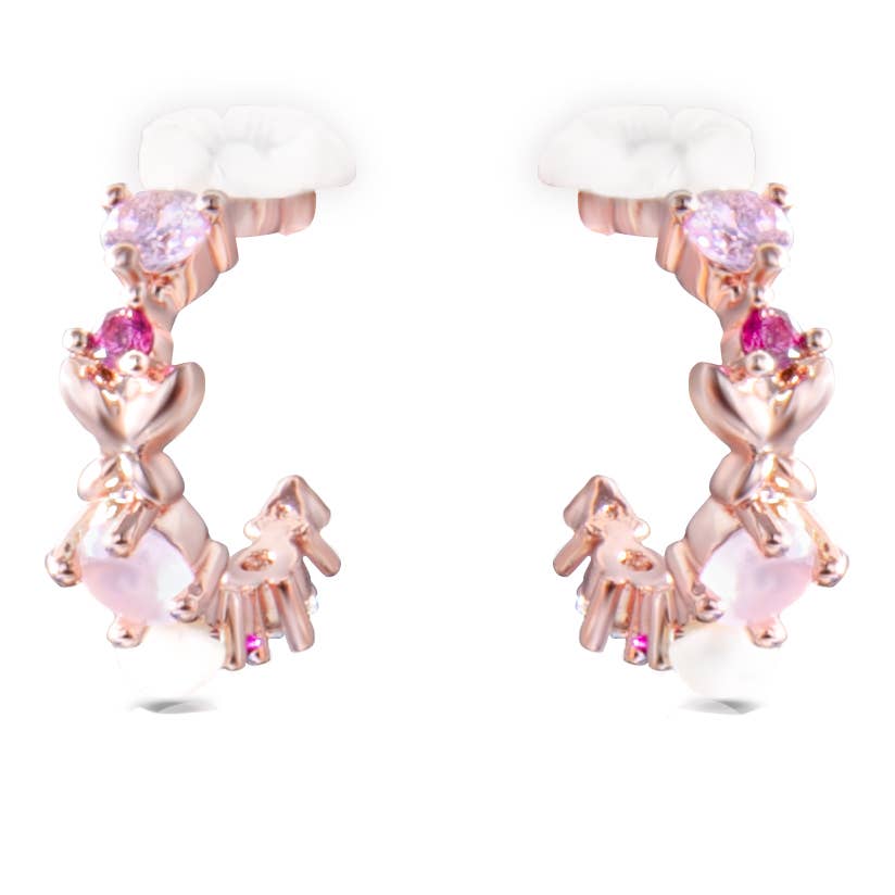Rose Gold Multi Pink Flower Hoop Earrings - Rosegold