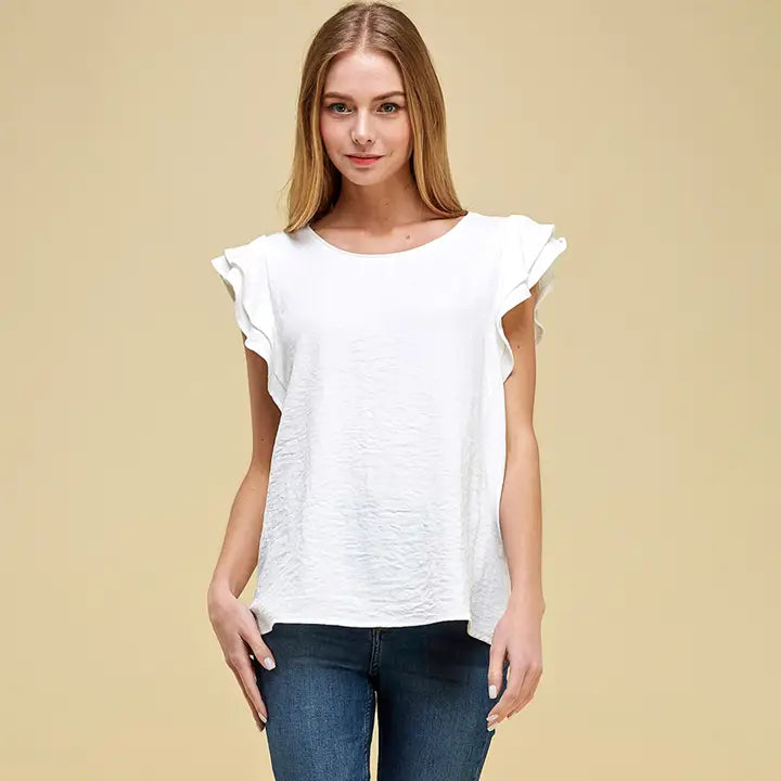 Solid Short Ruffle Sleeve Top