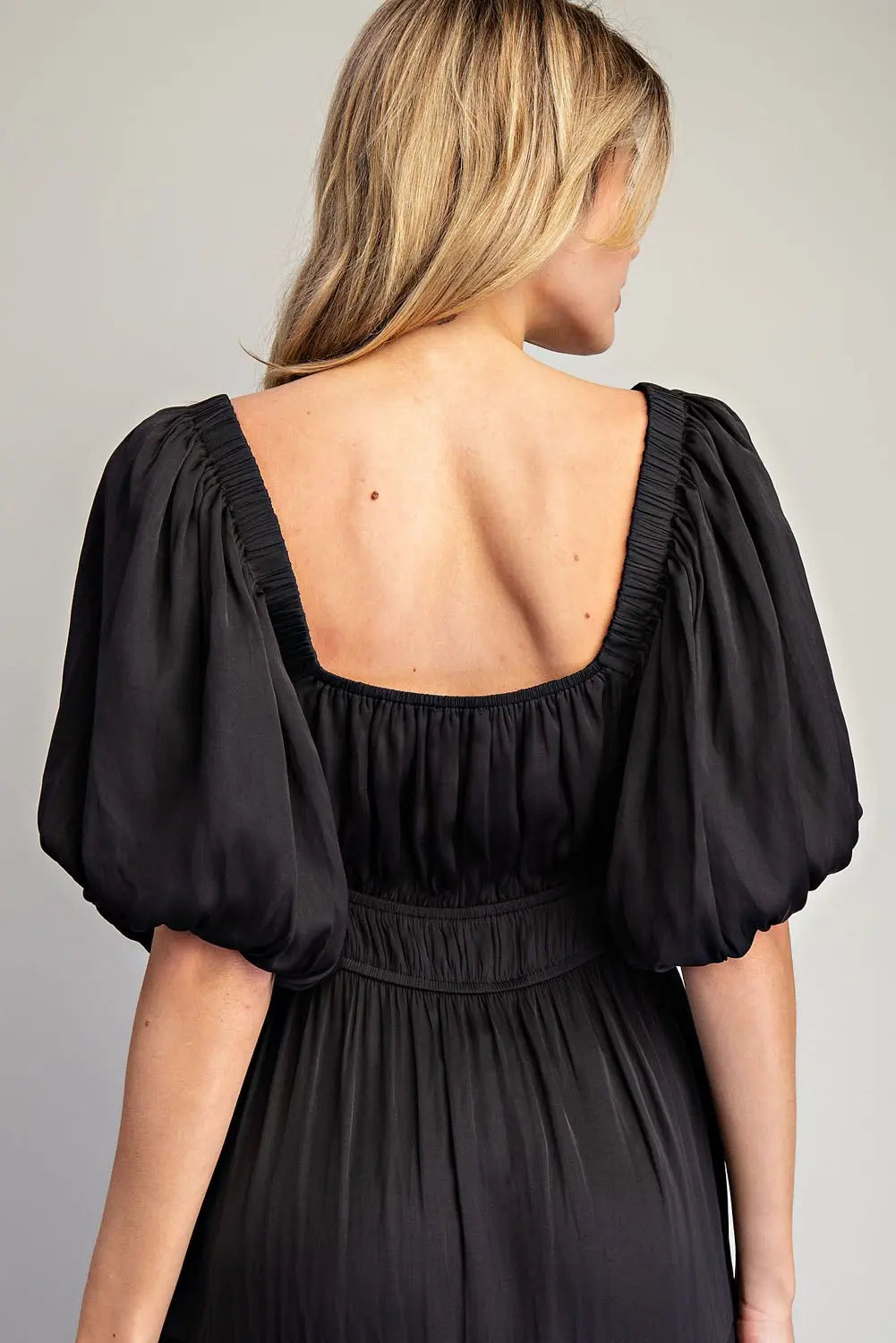 Puff Sleeve Elastic Waist Tiered Maxi Dress