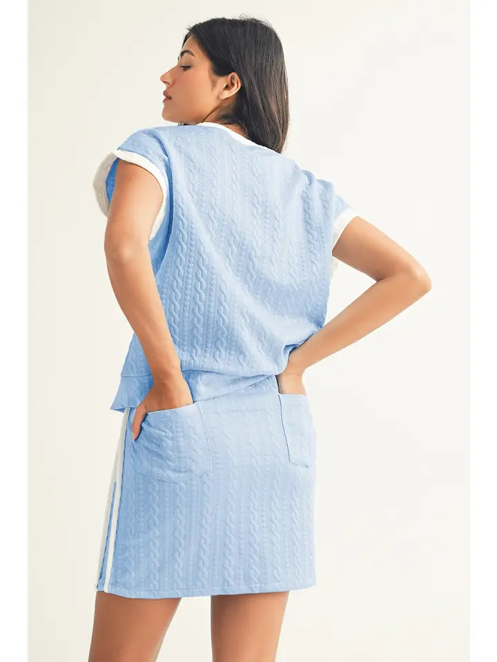 Textured Crewneck Top & Skirt Set