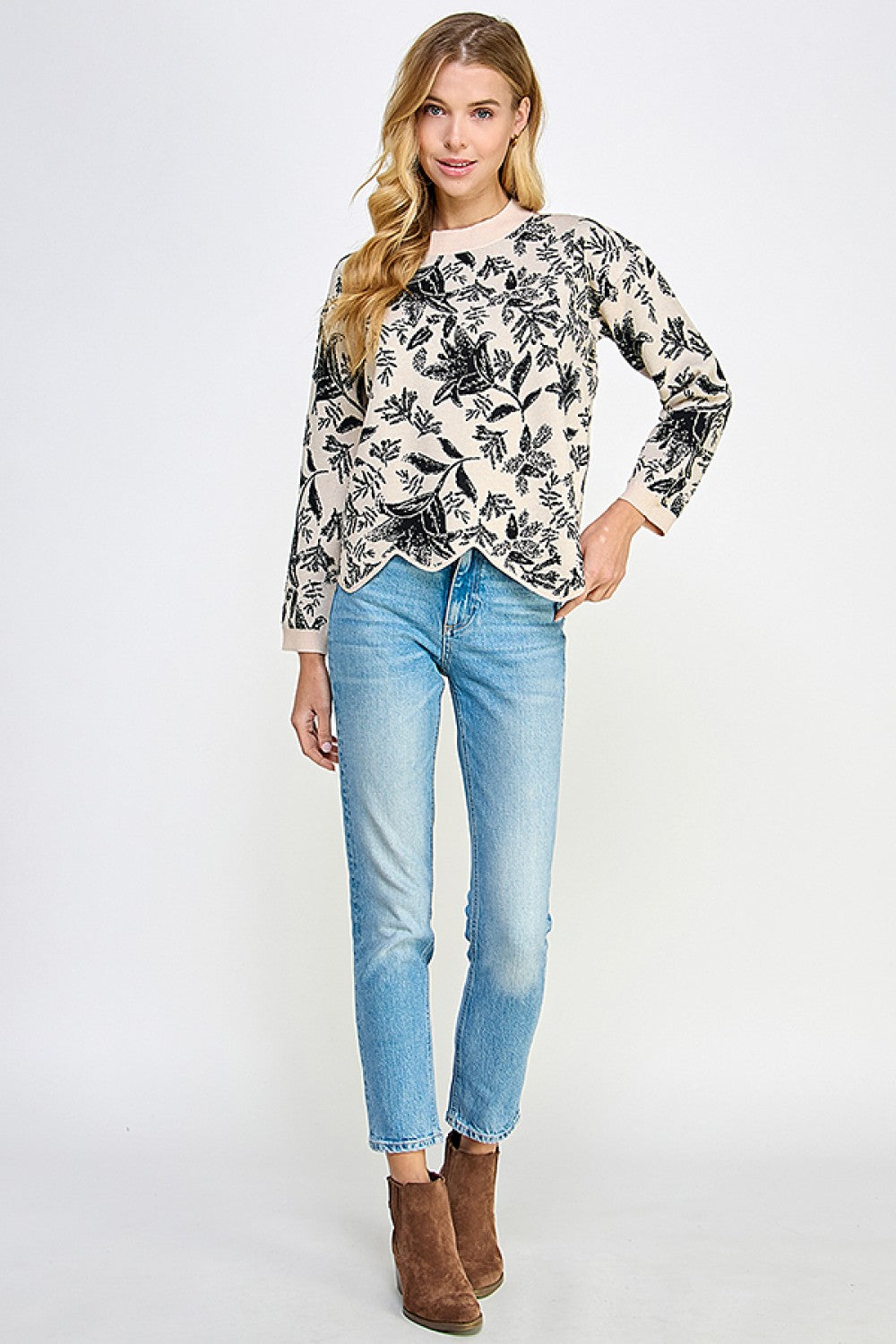Floral Jacquard Sweater Top