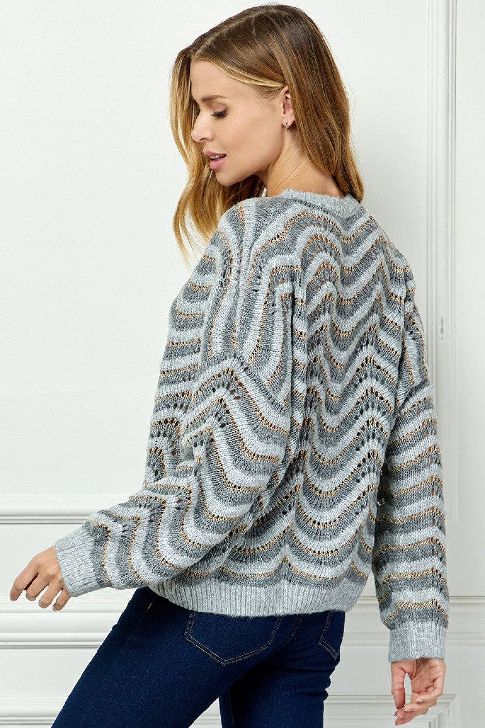 Wavy Striped Oversized Sweater Top