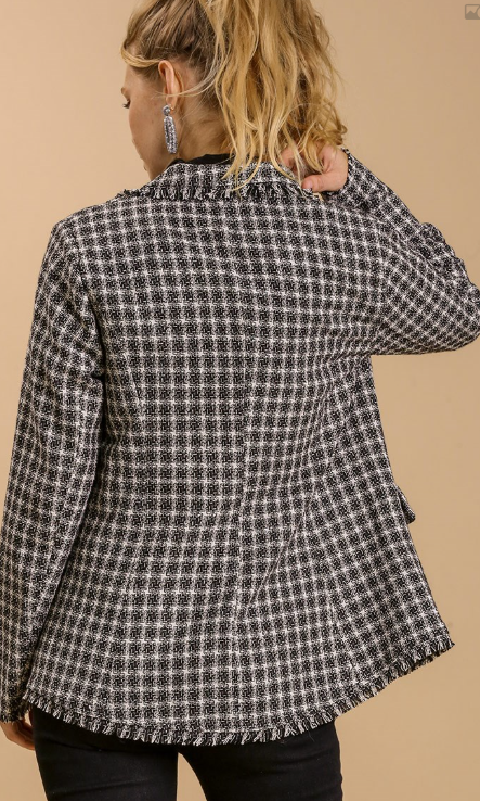 Plaid Tweed Blazer & Pearl Buttons with Lining