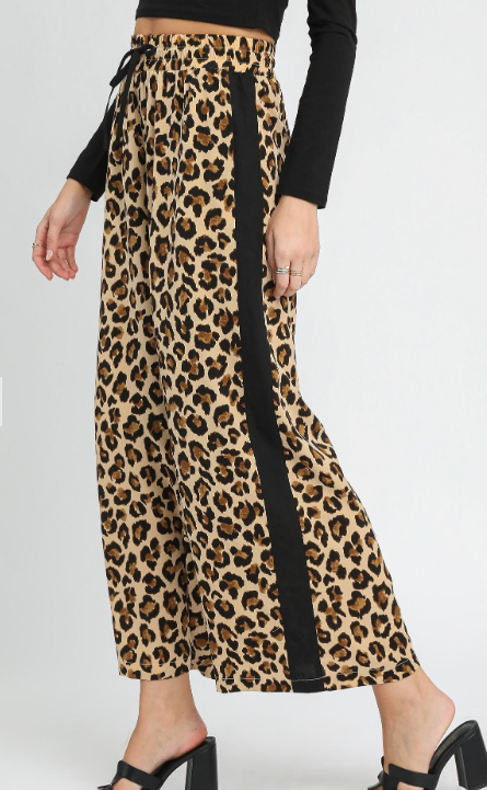 Leopard Print Wide-Leg Drawstring Pants