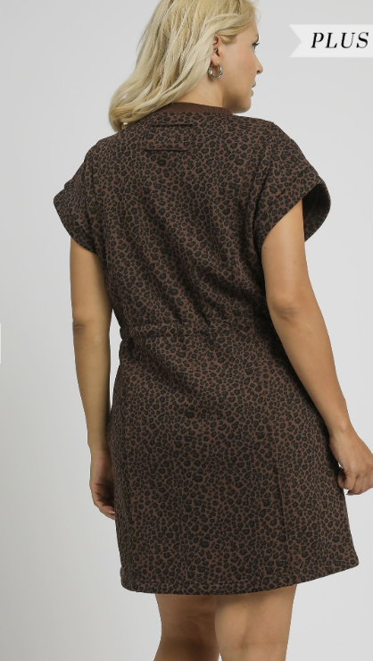 Leopard Print Knit Dress with Drawstring Waist