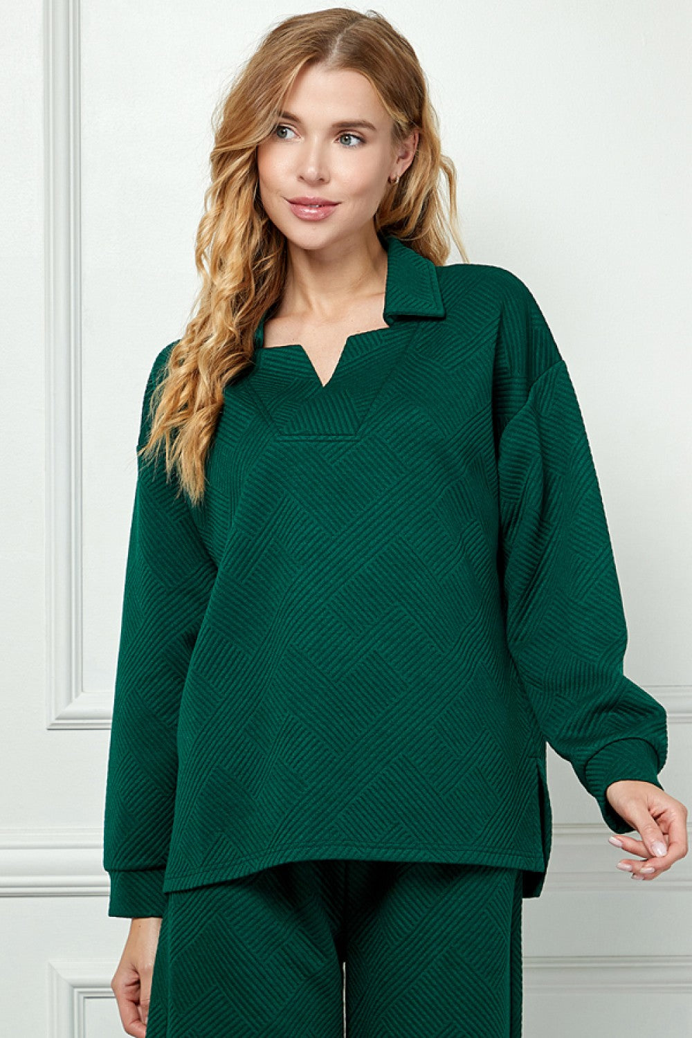 Long Sleeve Textured Collared Top