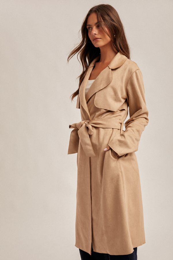 Microsuede Belted Trench Coat