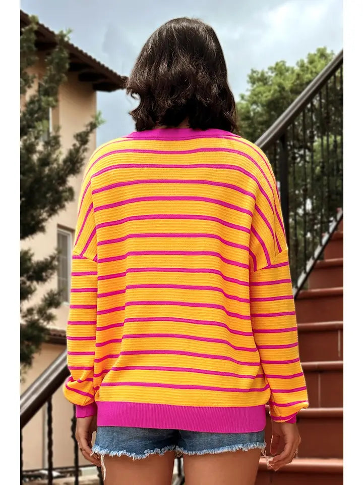 Stripe Round Neck Drop Shoulder Sweater