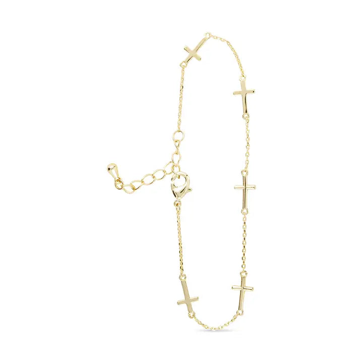 Gold Station Cross Bracelet