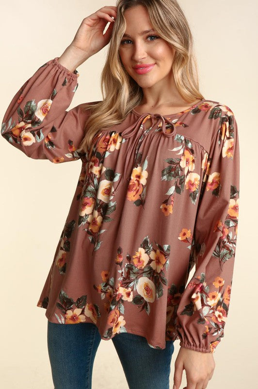 Floral Knit Top with Front Tie String