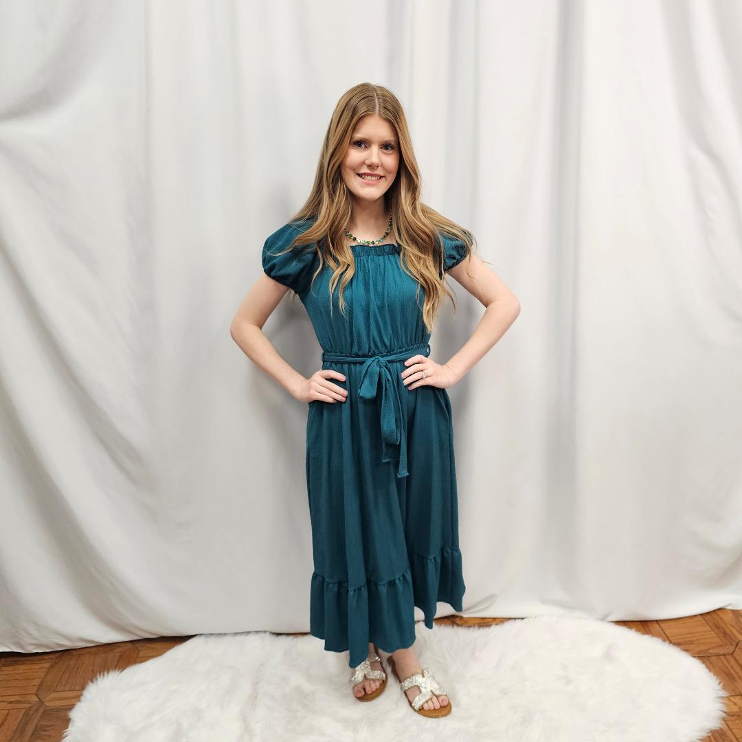 Short Puff Sleeve Midi Dress